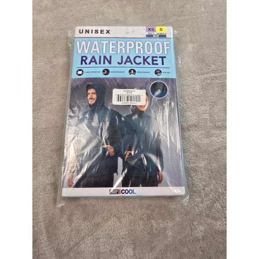 32 Degrees Cool Waterproof Rain Jacket Men XS Womens S Blue Lightweight UPF 50+